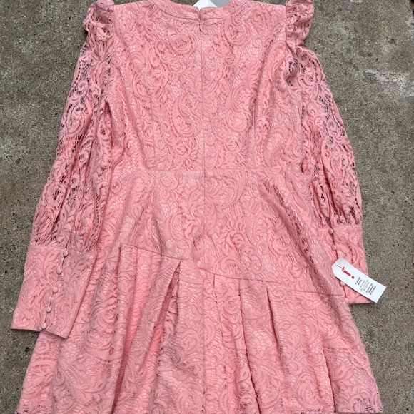 Bardot Pink Lace Long-Sleeve Party Dress - Picture 3 of 3